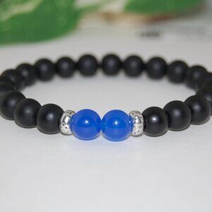 Onyx Bracelet,Black Onyx Stone Bracelet,Blue Agate,Black and Blue Bracelet,Men